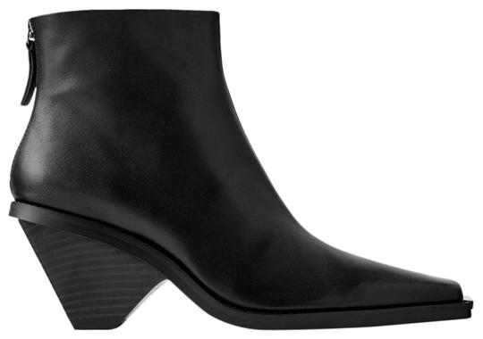 Zara Black Leather Heel Pointed Ankle Cowboy Boots