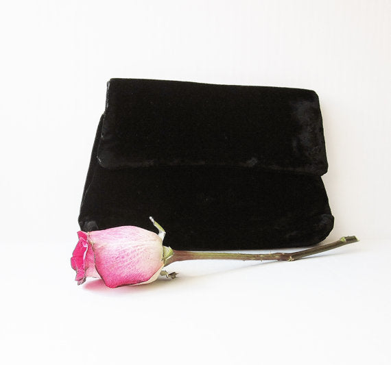 Black Velvet 1960's Vintage Clutch Evening Bag Handbag