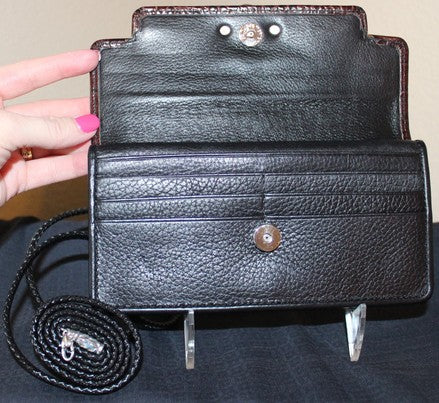 Brighton  Black with Brown Trim Leather Cross Body Bag