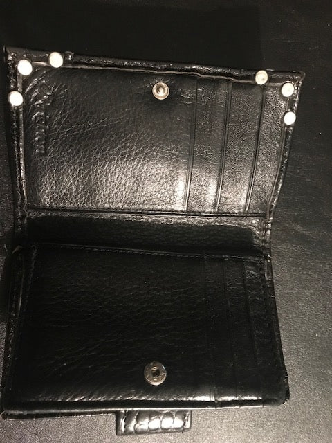 Brighton Black Croc Embossed Leather Small Bifold ID Slot Organizer Wallet