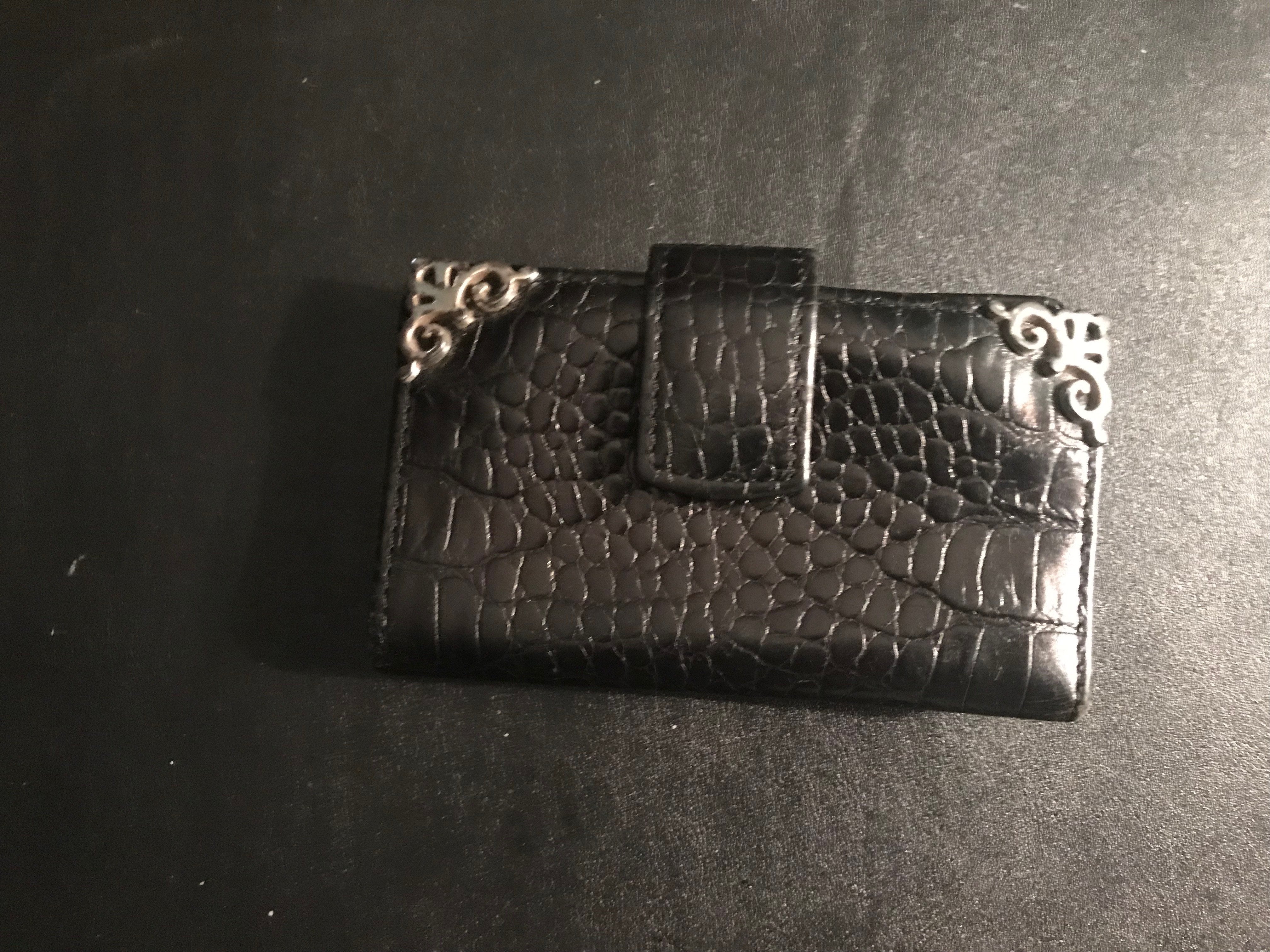 Brighton Black Croc Embossed Leather Small Bifold ID Slot Organizer Wallet