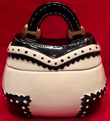 DAVIDS COOKIES BLACK AND WHITE CERAMIC PURSE COOKIE TRINKET JAR