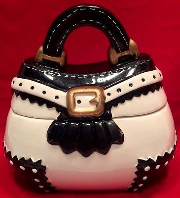 DAVIDS COOKIES BLACK AND WHITE CERAMIC PURSE COOKIE TRINKET JAR