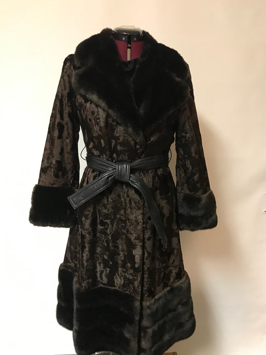 Vintage 60s  Sexy Full Length  Faux Fur Chocolate Brown Mod Ladies Coat
