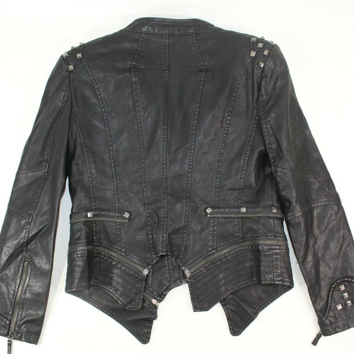 Chouyatou Womens Studded Size M Shaping Faux Leather Biker Jacket Black