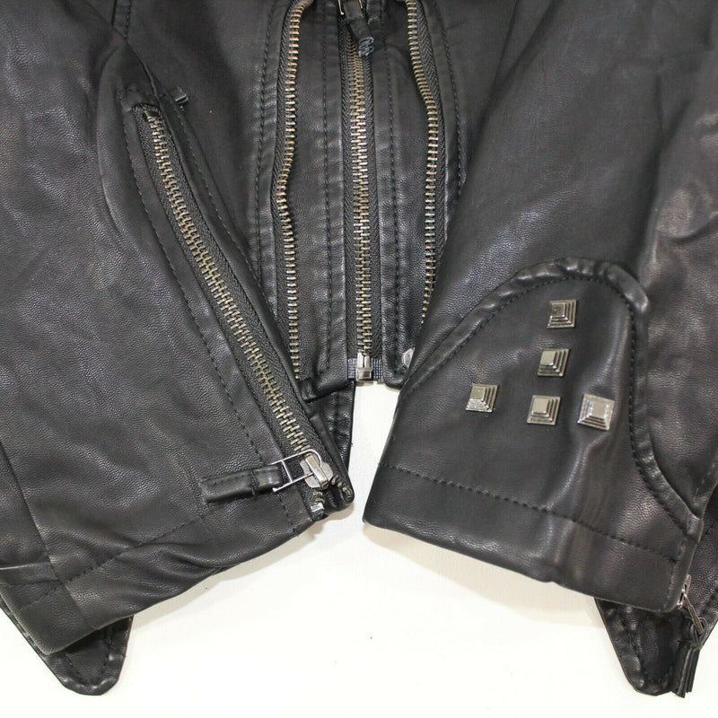 Chouyatou Womens Studded Size M Shaping Faux Leather Biker Jacket Black