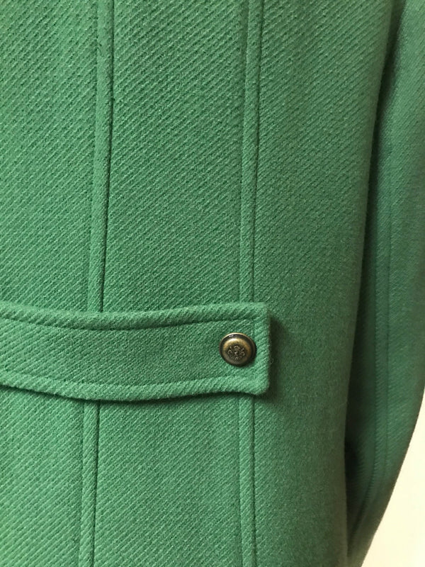 DKNY Double-Breasted Wool-Blend Military Style Green Pea Coat