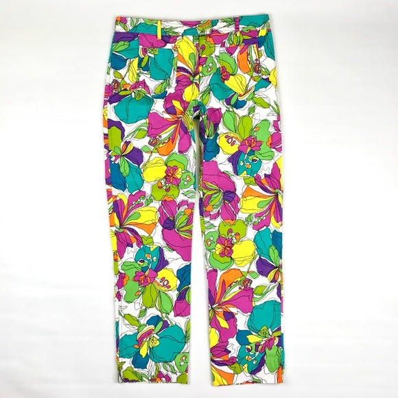 David Meister Bright Floral Print Cropped Pants Size 6