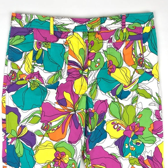 David Meister Bright Floral Print Cropped Pants Size 6