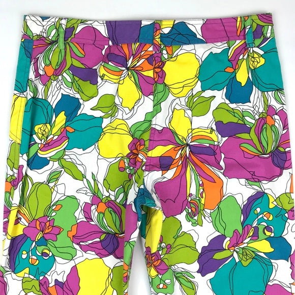 David Meister Bright Floral Print Cropped Pants Size 6