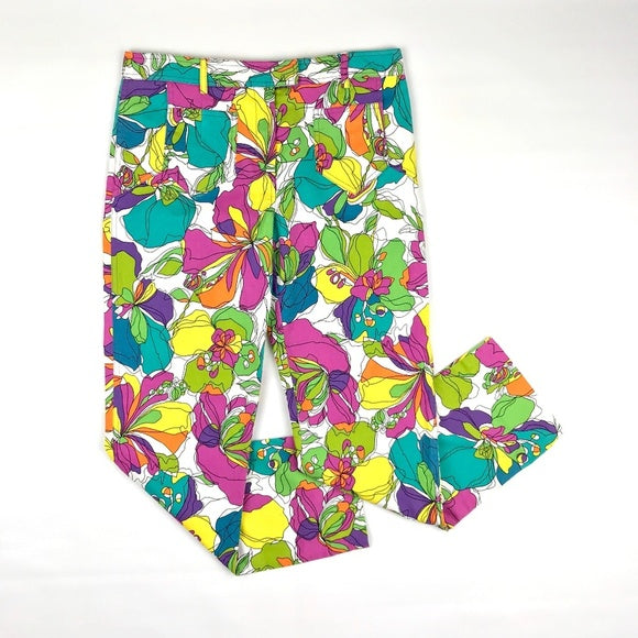 David Meister Bright Floral Print Cropped Pants Size 6