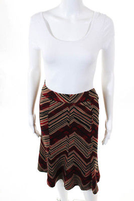 Diane Von Furstenberg Red Black Tan Wool Chevron Print A Line Skirt Size 4