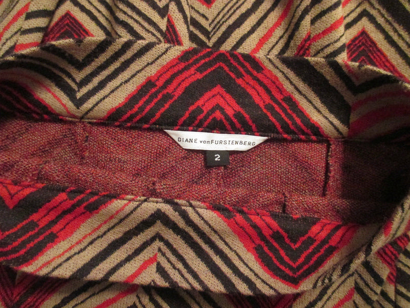 Diane Von Furstenberg Red Black Tan Wool Chevron Print A Line Skirt Size 4