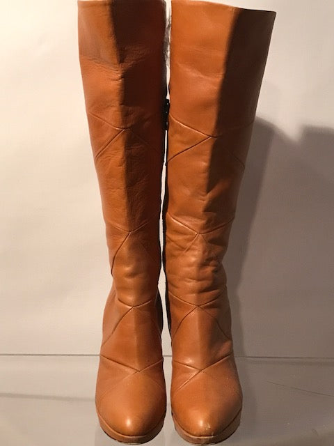 Bertie Tan Quilted Leather Knee Boots Boots