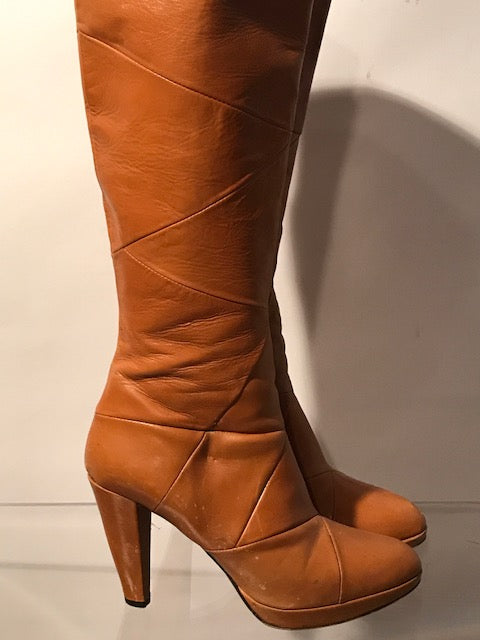 Bertie Tan Quilted Leather Knee Boots Boots