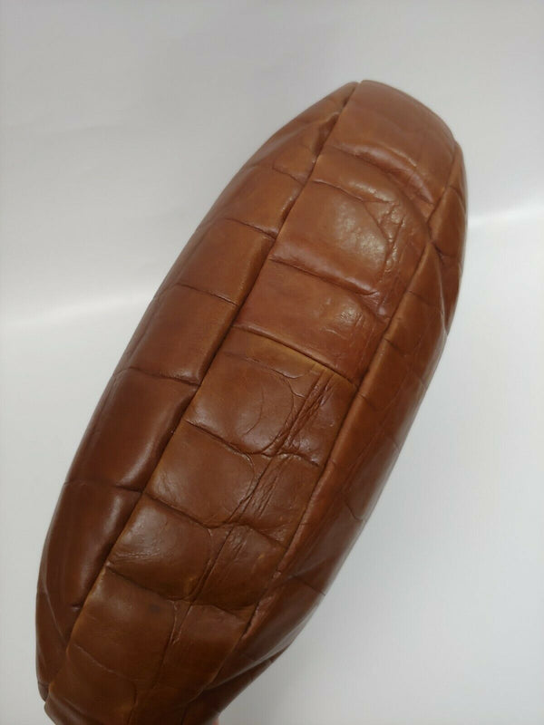 Falor Croc Embossed Genuine Leather Brown Hobo Shoulder Bag Purse Made in Italy