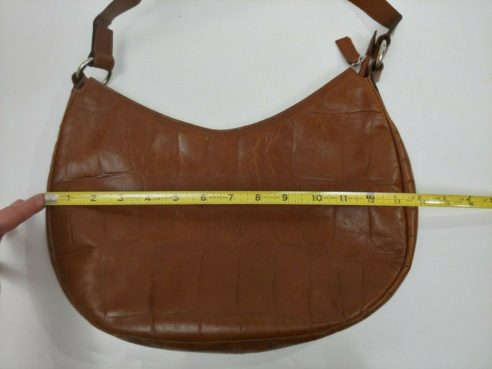 Falor Croc Embossed Genuine Leather Brown Hobo Shoulder Bag Purse Made in Italy