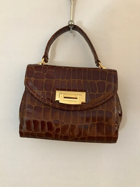 Frenchy of California Brown Faux Crocodile Satchel crossbody