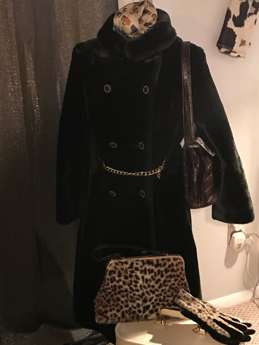 Women's Vintage Borgazia Black Faux Fur Coat Small