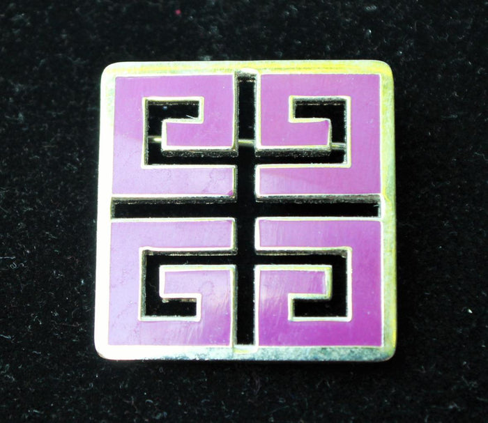 Vintage Signed Givenchy  Silvertone Purple Enamel Square Shape Pin