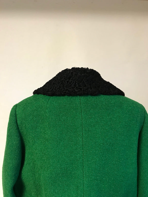 1960s Jackie O Mod Style Green Knubby Knit 2 Piece Abe Reinis Original Skirt Suit