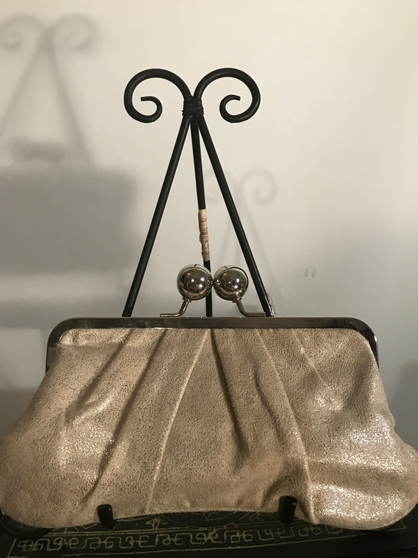 Cream Silver Handle Evening Bag