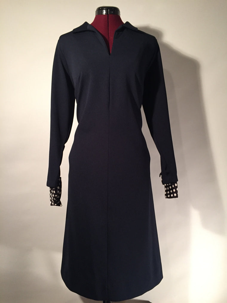 Vintage Navy Blue with polka dot cuffs dress