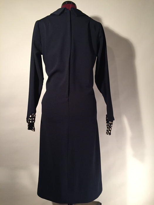 Vintage Navy Blue with polka dot cuffs dress