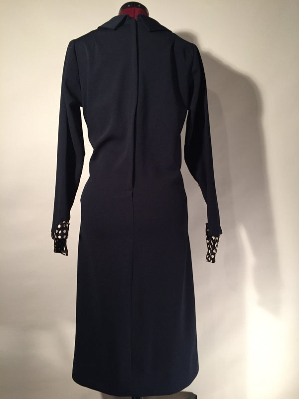 Vintage Navy Blue with polka dot cuffs dress