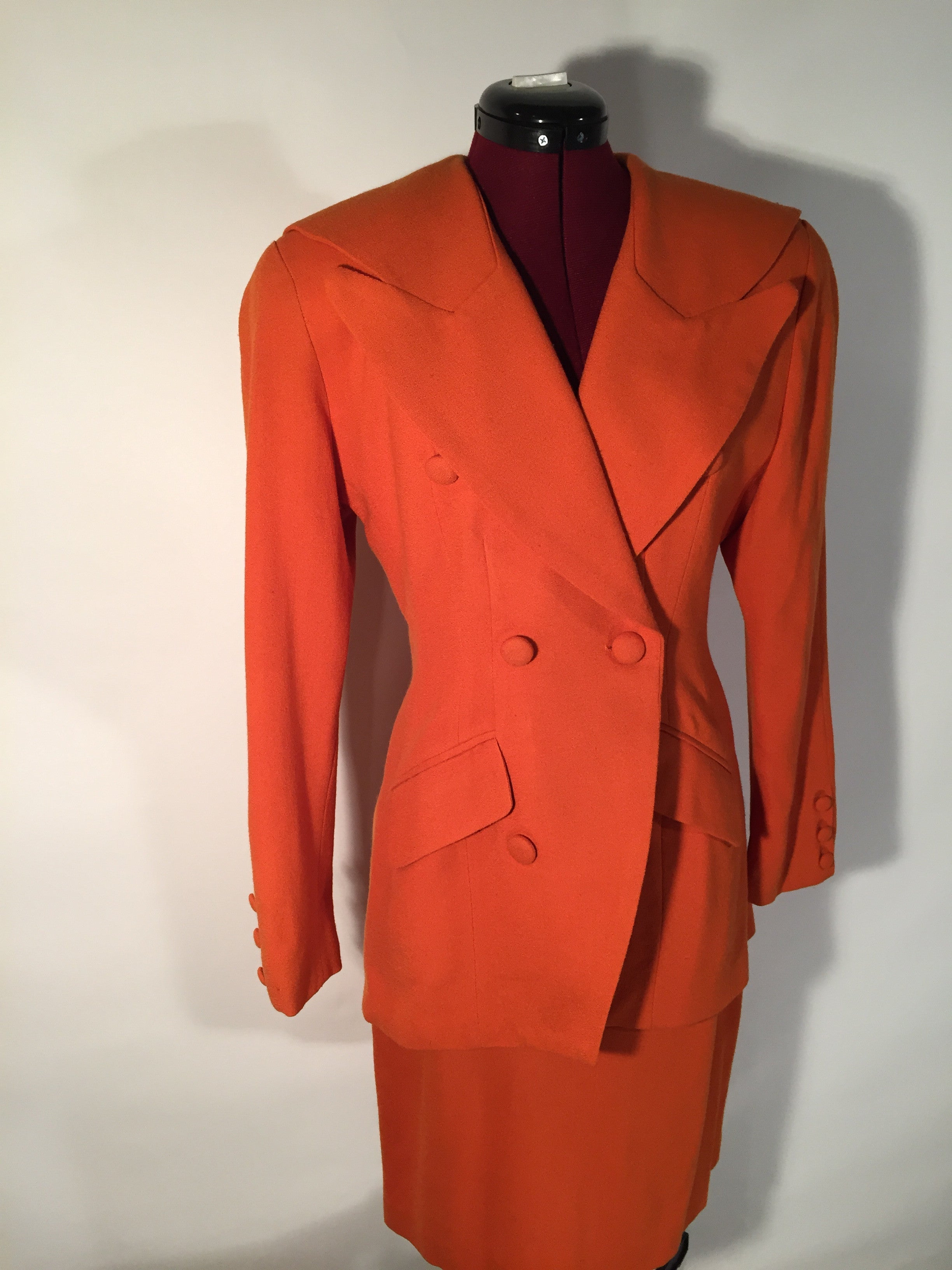 Expressions Orange Double Breasted Skirt Suit