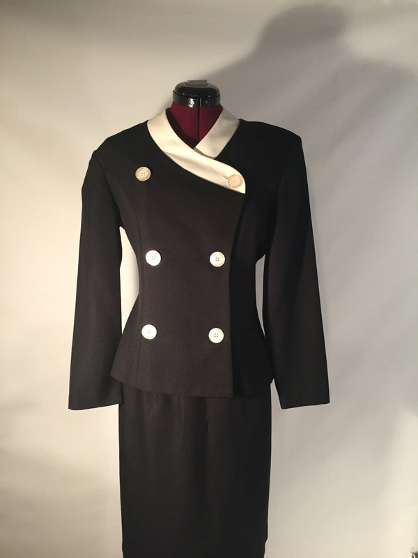 Studio I Black Cream Trim Skirt Suit