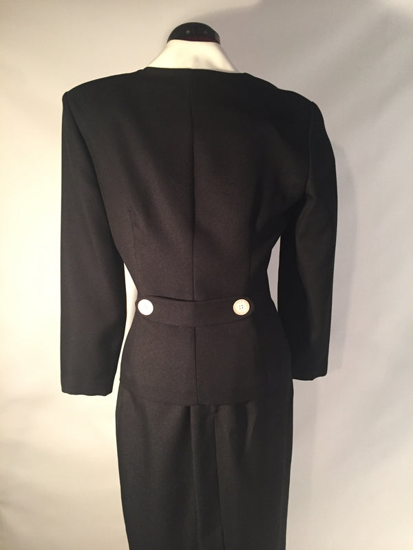 Studio I Black Cream Trim Skirt Suit