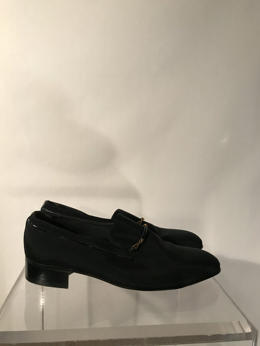 Black Leather Trimmed Bally Slippers