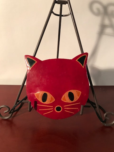 Red Leather Cat Change Purse