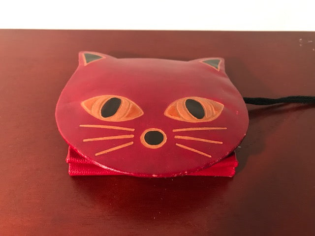 Red Leather Cat Change Purse
