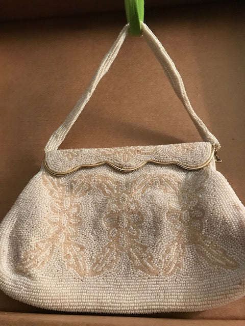 Vintage White Seed-Beaded Purse