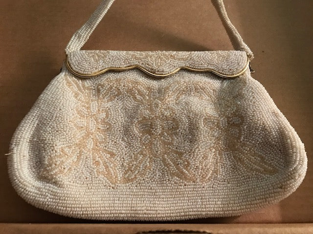 Vintage White Seed-Beaded Purse