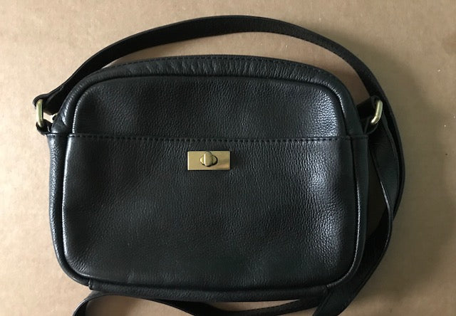 J Crew Black Pebbled Leather Crossbody Shoulder Bag Purse