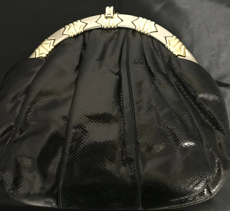 Judith Leiber Black Lizard Leather Vintage Hanbag