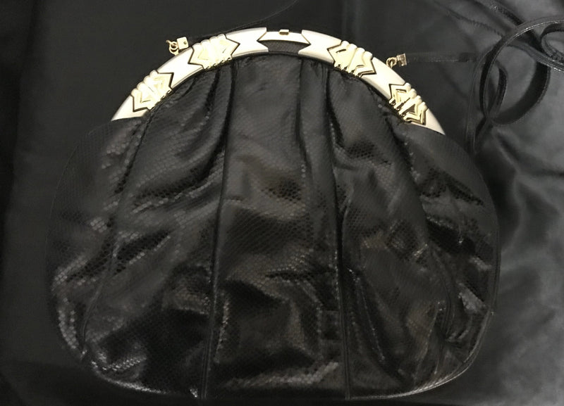 Judith Leiber Black Lizard Leather Vintage Hanbag