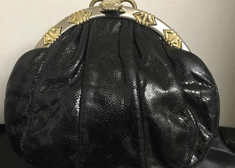 Judith Leiber Black Lizard Leather Vintage Hanbag