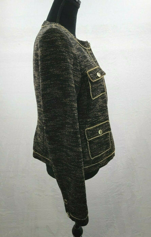 KARL LAGERFELD Chain-Trim Tweed Black/Gold Blazer Jacket Size 6
