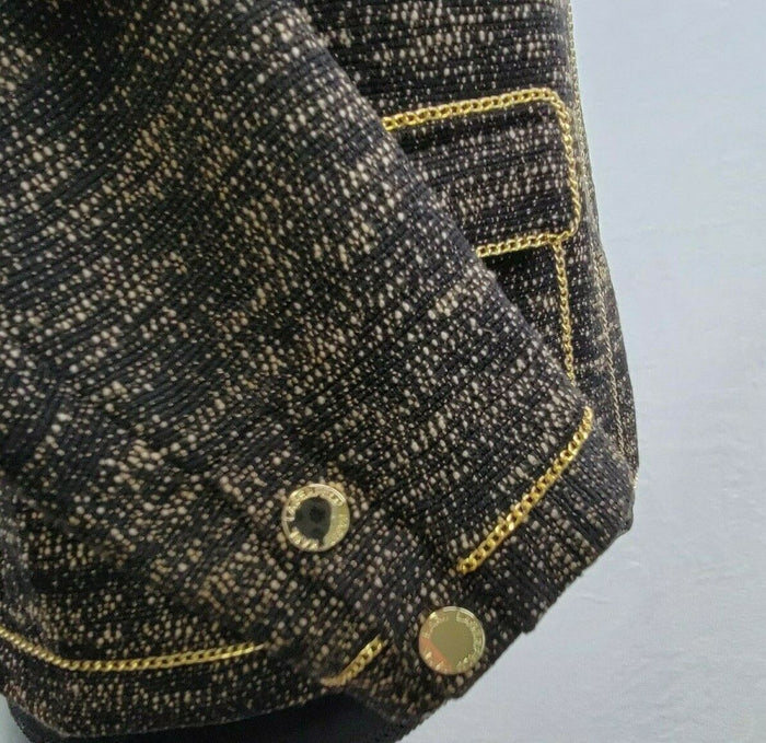 KARL LAGERFELD Chain-Trim Tweed Black/Gold Blazer Jacket Size 6