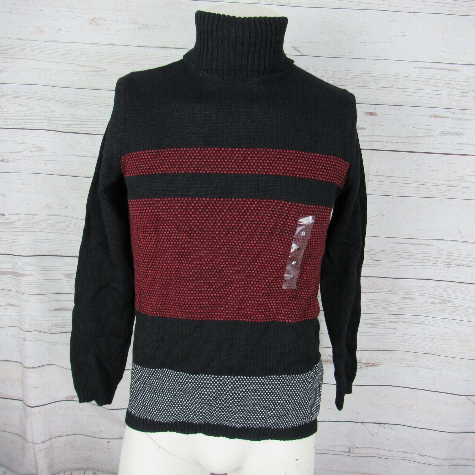 Karen Scott PS Sweater Womens Black Red Printed Turtleneck