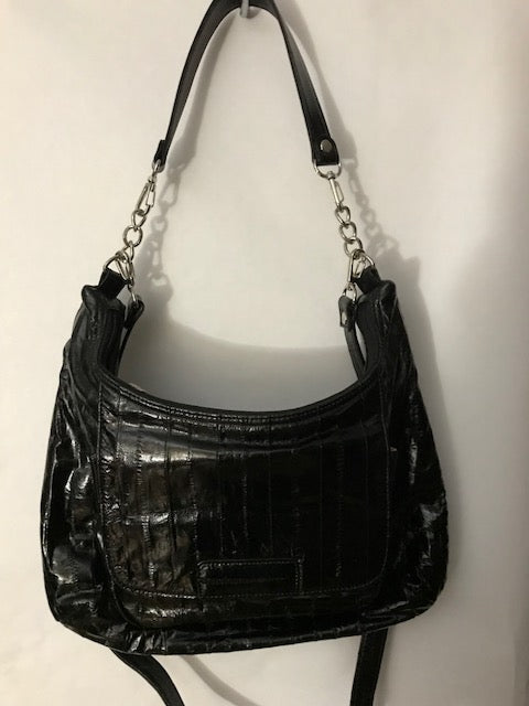 Lee Sands Black Very Soft Shiny Eel Skin Multi Pocket Purse Handbag