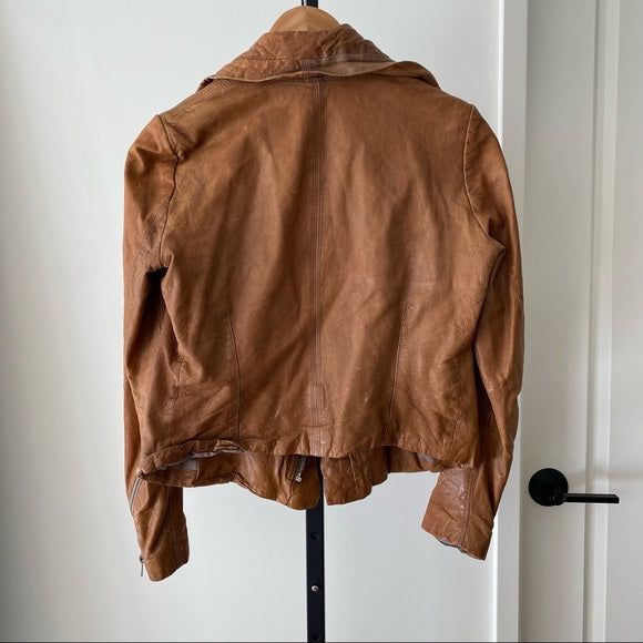 Line’s distressed brown leather jacket size M