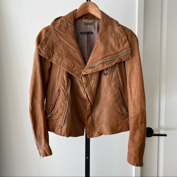 Line’s distressed brown leather jacket size M