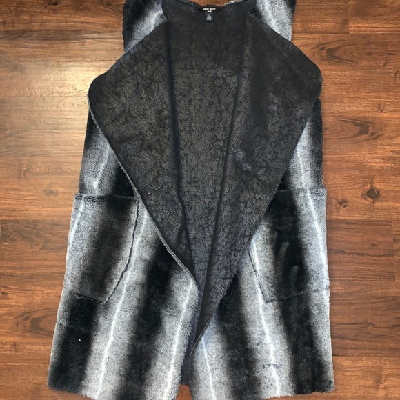 Nine West "Ruby" Long Silky Faux Fur Duster Vest Apres Ski Wear XL
