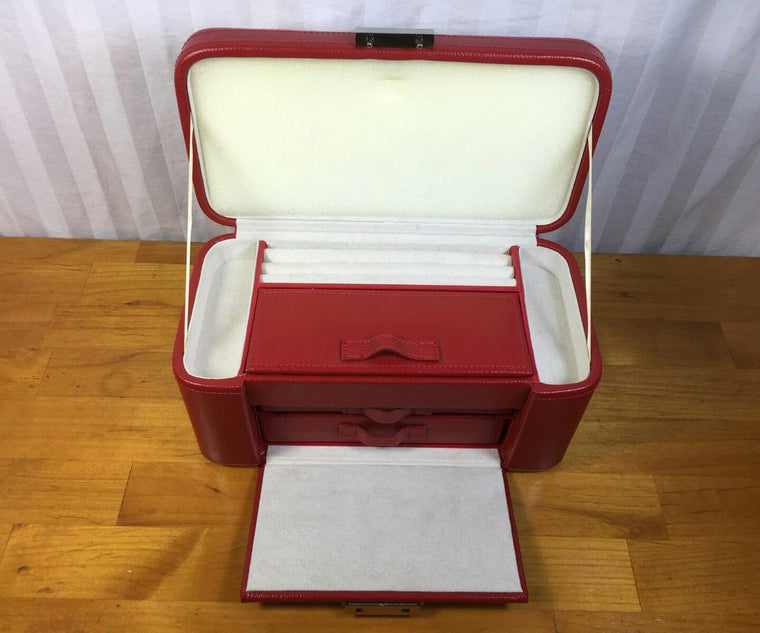 POTTERY BARN Red Leather Jewelry / Travel Case Size