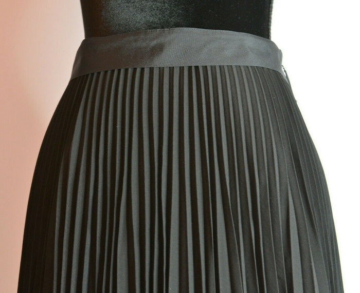 Paul Smith Blue Black Tight Pleated A Line Skirt Wool Bld Grosgrain Italy